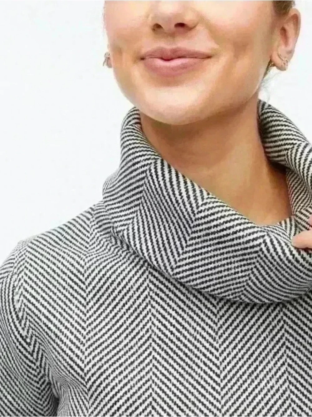 J.Crew Factory Herringbone Fleece-Lined Funnelneck Pullover Sweater Size S